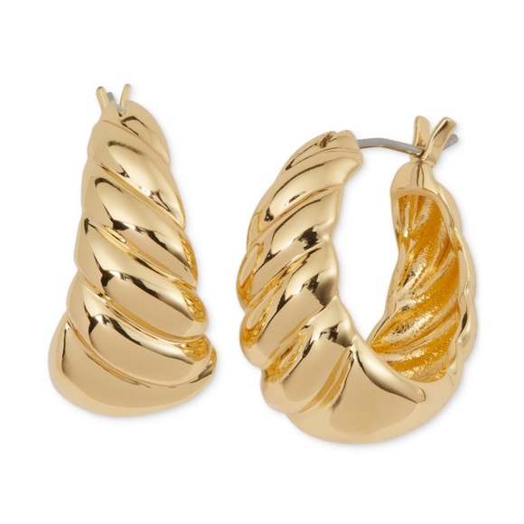 kate spade Jewelry - Kate Spade French Twist Gold-Tone Huggie Hoop Earrings w/ Light Pink Dust Cover